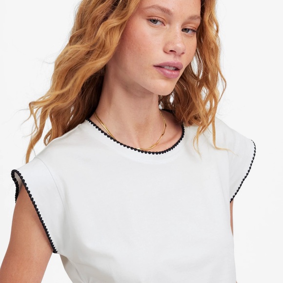 MADEWELL White Embroidered Neck Side-Cinch Muscle Short Sleeve Top Size Medium - Picture 3 of 4